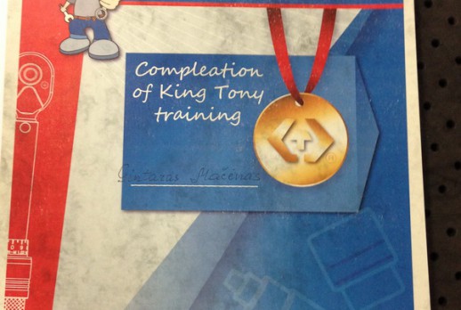 The certificate of completion of KING TONY training